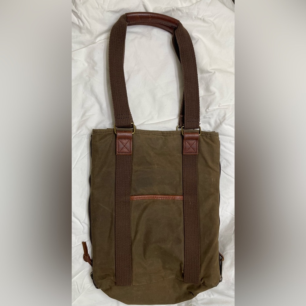 Duluth Trading Women's Oil Cloth Day Tote Bag green brown leather handles - Picture 6 of 13